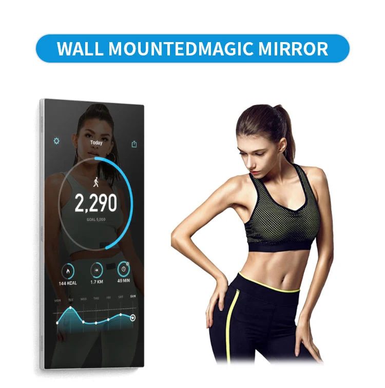 Waterproof Floor Stand Gym Smart Exercise Magic Mirror LCD Touch Screen Digital Signage Interactive Fitness Room Mirror