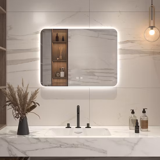 Factory Wall Home Decor Dekoration Salonmöbel Make-up Kosmetik Smart Vanity Badezimmer Beleuchteter beleuchteter LED-Spiegel mit Hintergrundbeleuchtung und Lichtern Defogger Bluetooth